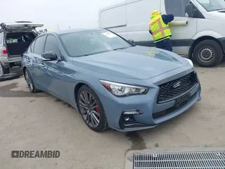 2021 Infiniti Q50 Red Sport 400 with VIN JN1FV7DP8MM850486, listed as a IAAI auction lot 41992197 with 32,148 mi miles and . Bid and sale history available at DreamBid. Image 1.