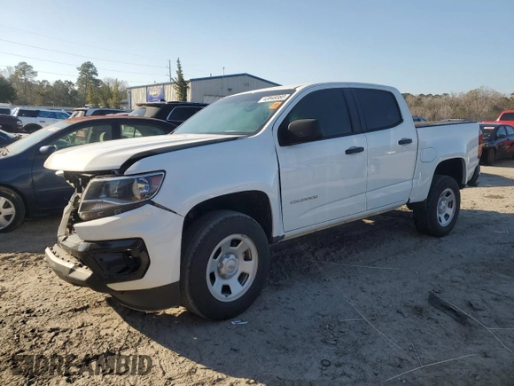 2021 Chevrolet Colorado 2WD Work Truck with VIN 1GCGSBEAXM1188628, listed as a Copart auction lot 43849385 with 0 mi miles and Salvage Title. Bid and sale history available at carsss.com. Image 1.