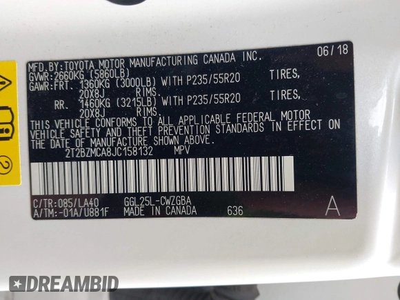 2018 Lexus RX 350 with VIN 2T2BZMCA8JC158132, listed as a IAAI auction lot 41938606 with 99,613 mi miles and . Bid and sale history available at DreamBid. Image 9.