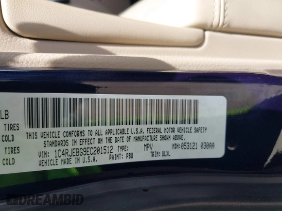 2014 Jeep Grand Cherokee Limited with VIN 1C4RJEBG9EC201512, listed as a IAAI auction lot 42091266 with 129,897 mi miles and . Bid and sale history available at DreamBid. Image 9.