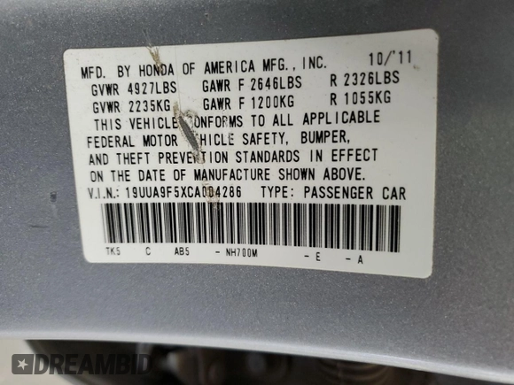 2012 Acura TL Tech Auto with VIN 19UUA9F5XCA004286, listed as a Copart auction lot 52723415 with 164,498 mi miles and Salvage Title. Bid and sale history available at carsss.com. Image 12.