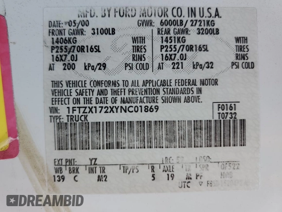 2000 Ford F-150 XL with VIN 1FTZX172XYNC01869, listed as a Copart auction lot 47414095 with 0 mi miles and Salvage Title. Bid and sale history available at carsss.com. Image 12.