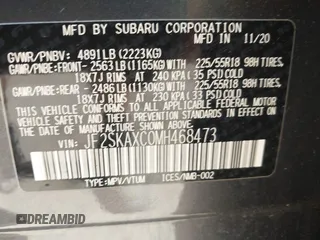 2021 Subaru Forester Touring with VIN JF2SKAXC0MH468473, listed as a IAAI auction lot 41886546 with 37,055 mi miles. Bid and sale history available at carsss.com. Image 9.