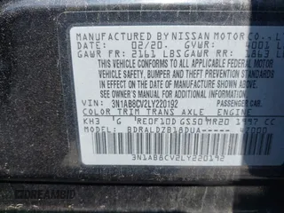 2020 Nissan Sentra SV with VIN 3N1AB8CV2LY220192, listed as a IAAI auction lot 41931721 with 37,621 mi miles. Bid and sale history available at carsss.com. Image 9.