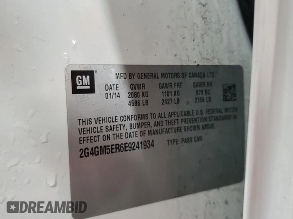 2014 Buick Regal Premium I with VIN 2G4GM5ER6E9241934, listed as a Copart auction lot 50411645 with 130,134 mi miles and Salvage title. Bid and sale history available at DreamBid. Image 13.