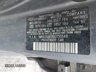 2016 Hyundai Accent SE z VIN KMHCT4AE0GU150548, wystawiony jako IAAI lot #42031911 z przebiegiem 134 916 mil mil oraz . Historia ofert i sprzedaży dostępna na DreamBid. Obrazek 9.