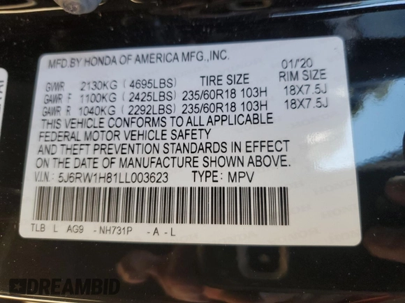 2020 Honda CR-V EX-L с VIN 5J6RW1H81LL003623, выставлен на аукционе Copart как лот 87898955 с пробегом 75 263 миль миль и Списание • Salvage title. История ставок и продаж доступна на DreamBid. Изображение 15.