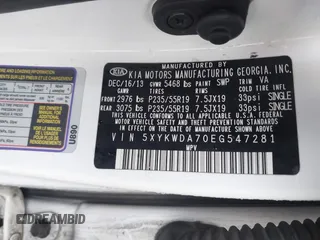 2014 Kia Sorento SX Limited with VIN 5XYKWDA70EG547281, listed as a IAAI auction lot 41555075 with 156,296 mi miles. Bid and sale history available at carsss.com. Image 9.