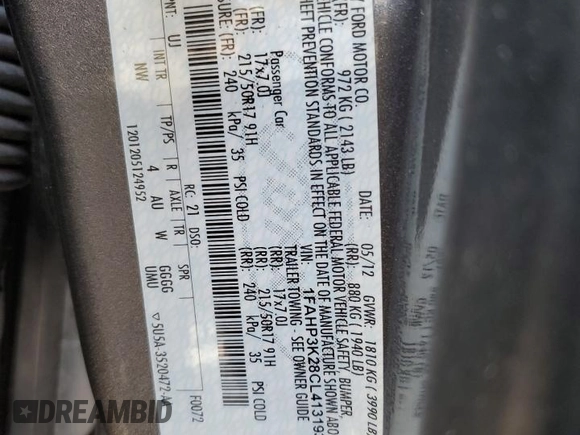 2012 Ford Focus SE z VIN 1FAHP3K28CL413193, wystawiony jako Copart lot #56333255 z przebiegiem Nie podano mil oraz Szkoda całkowita • Salvage title. Historia ofert i sprzedaży dostępna na DreamBid. Obrazek 12.