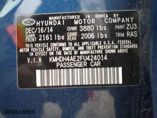 2015 Hyundai Elantra Limited with VIN KMHDH4AE2FU424014, listed as a Copart auction lot 49091015 with 46,928 mi miles and Salvage Title. Bid and sale history available at carsss.com. Image 12.