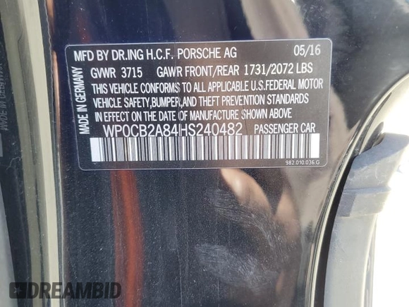 2017 Porsche 718 Boxster S z VIN WP0CB2A84HS240482, wystawiony jako Copart lot #49146324 z przebiegiem 36 171 mil mil oraz . Historia ofert i sprzedaży dostępna na DreamBid. Obrazek 13.