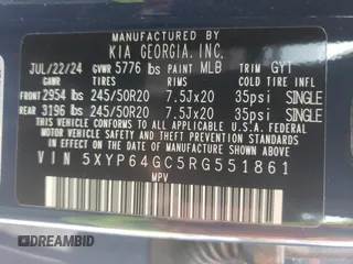 2024 Kia Telluride S с VIN 5XYP64GC5RG551861, выставлен на аукционе Copart как лот 50889765 с пробегом 2 318 миль миль и Списание • Salvage title. История ставок и продаж доступна на DreamBid. Изображение 15.