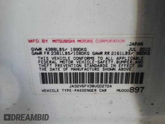 2011 Mitsubishi Lancer Ralliart with VIN JA32V6FV3BU002724, listed as a Copart auction lot 81912764 with 130,284 mi miles and Clean Title. Bid and sale history available at DreamBid. Image 12.