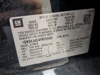 2015 Chevrolet Suburban LT z VIN 1GNSKJKC4FR639428, wystawiony jako Copart lot #60175165 z przebiegiem 218 475 mil mil oraz Szkoda całkowita • Salvage title. Historia ofert i sprzedaży dostępna na DreamBid. Obrazek 14.