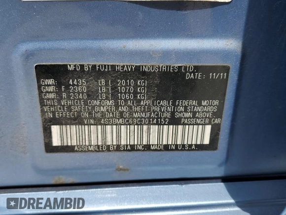 2012 Subaru Legacy 2.5i Premium with VIN 4S3BMBC69C3014152, listed as a Copart auction lot 54122755 with 126,783 mi miles and Salvage Title. Bid and sale history available at carsss.com. Image 13.