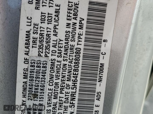 2014 Honda Odyssey EX-L with VIN 5FNRL5H64EB088080, listed as a Copart auction lot 56066845 with 238,512 mi miles and Clean Title. Bid and sale history available at DreamBid. Image 13.