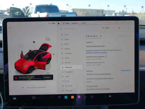 2025 Tesla Model Y Long Range with VIN 7SAYGDED8SF223993, listed as a IAAI auction lot 41743146 with 4,866 mi miles and . Bid and sale history available at DreamBid. Image 19.