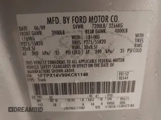 2009 Ford F-150 XL with VIN 1FTPX14V99KC61148, listed as a IAAI auction lot 41933852 with 149,243 mi miles. Bid and sale history available at carsss.com. Image 9.