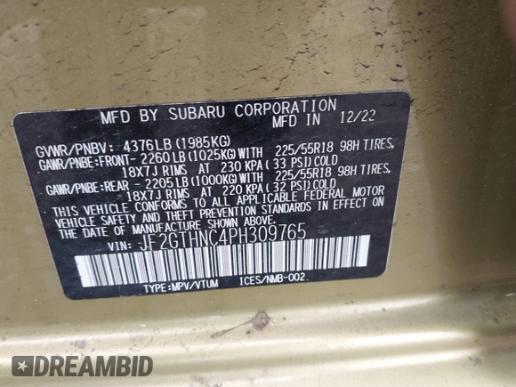 2023 Subaru Crosstrek Limited с VIN JF2GTHNC4PH309765, выставлен на аукционе IAAI как лот 42447407 с пробегом 45 071 миль миль и . История ставок и продаж доступна на DreamBid. Изображение 9.
