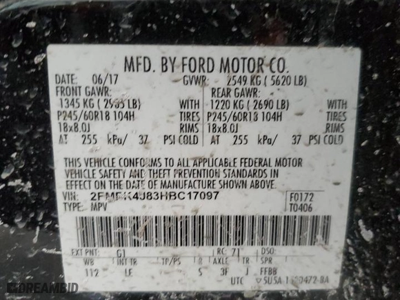 2017 Ford Edge SEL with VIN 2FMPK4J83HBC17097, listed as a Copart auction lot 44496985 with 155,787 mi miles and Salvage Title. Bid and sale history available at carsss.com. Image 13.