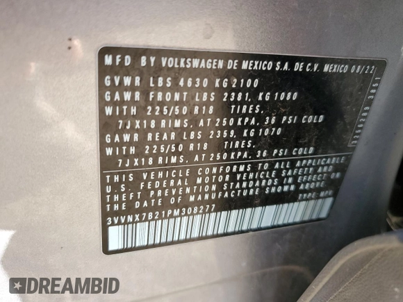 2023 Volkswagen Taos SE z VIN 3VVNX7B21PM308277, wystawiony jako Copart lot #82367714 z przebiegiem Nie podano mil oraz Nie do naprawy • Non repairable. Historia ofert i sprzedaży dostępna na DreamBid. Obrazek 13.