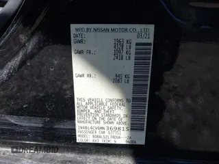2021 Nissan Altima SR with VIN 1N4BL4CV6MN369815, listed as a IAAI auction lot 41878884 with 60,629 mi miles and . Bid and sale history available at carsss.com. Image 9.