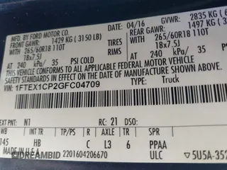 2016 Ford F-150 XL with VIN 1FTEX1CP2GFC04709, listed as a IAAI auction lot 42155782 with 123,931 mi miles and . Bid and sale history available at carsss.com. Image 9.