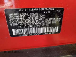 2022 Subaru WRX Limited z VIN JF1VBAL60N9028329, wystawiony jako Copart lot #48053225 z przebiegiem Nie podano mil oraz Szkoda całkowita • Salvage title. Historia ofert i sprzedaży dostępna na DreamBid. Obrazek 12.