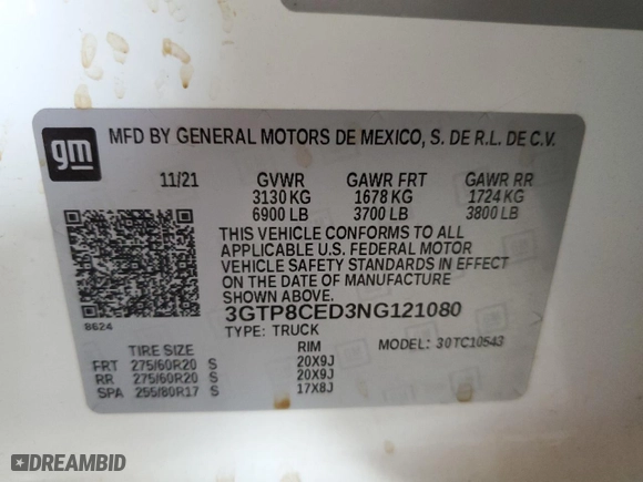 2022 GMC Sierra 1500 Limited Elevation with VIN 3GTP8CED3NG121080, listed as a Copart auction lot 67110024 with 44,362 mi miles and Salvage Title. Bid and sale history available at carsss.com. Image 12.
