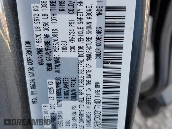 2019 Mazda CX-9 Sport with VIN JM3TCABY0K0317140, listed as a Copart auction lot 87946125 with 63,363 mi miles and Salvage title. Bid and sale history available at DreamBid. Image 13.