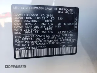 2025 Volkswagen Atlas SE with VIN 1V2HR2CA6SC502567, listed as a Copart auction lot 42052585 with 8,407 mi miles and Clean title. Bid and sale history available at DreamBid. Image 13.