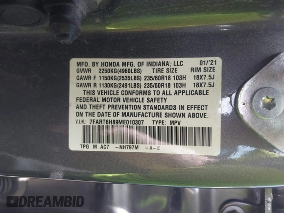 2021 Honda CR-V EX-L с VIN 7FART6H89ME010307, выставлен на аукционе IAAI как лот 42242796 с пробегом 70 712 миль миль и . История ставок и продаж доступна на DreamBid. Изображение 9.