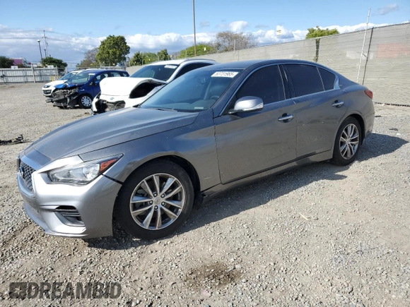 2021 Infiniti Q50 Pure with VIN JN1EV7AP5MM706121, listed as a Copart auction lot 53731965 with 76,603 mi miles and Salvage Title. Bid and sale history available at DreamBid. Image 1.