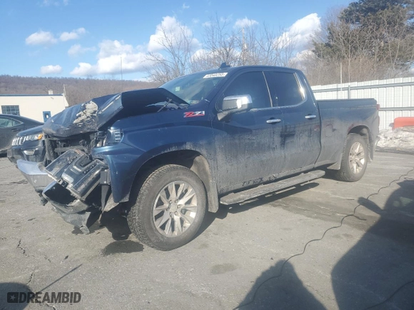 2019 Chevrolet Silverado 1500 LTZ with VIN 1GCRYGED7KZ236213, listed as a Copart auction lot 43040255 with 0 mi miles and Salvage Title. Bid and sale history available at carsss.com. Image 1.