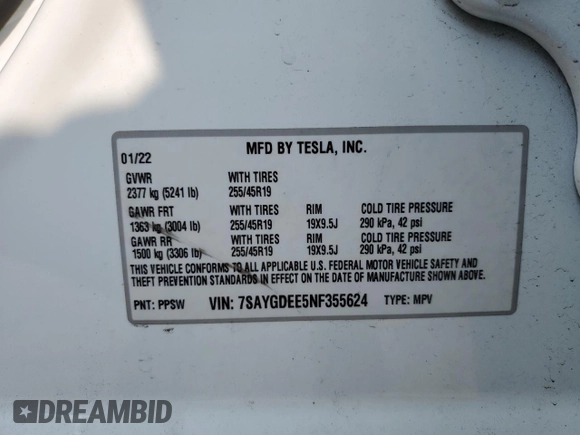 2022 Tesla Model Y Long Range z VIN 7SAYGDEE5NF355624, wystawiony jako Copart lot #58058465 z przebiegiem 33 784 mil mil oraz Szkoda całkowita • Salvage title. Historia ofert i sprzedaży dostępna na DreamBid. Obrazek 13.