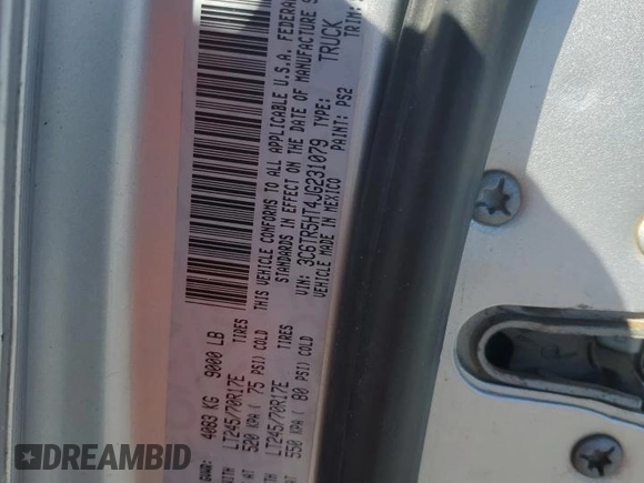 2018 Ram 2500 Tradesman with VIN 3C6TR5HT4JG231079, listed as a Copart auction lot 43718855 with 173,838 mi miles and Salvage title. Bid and sale history available at DreamBid. Image 12.