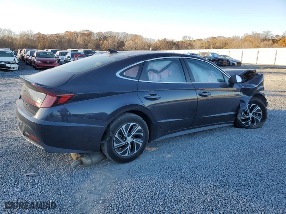 2021 Hyundai Sonata Hybrid Blue with VIN KMHL24JJ9MA029269, listed as a Copart auction lot 83890794 with 0 mi miles and Salvage Title. Bid and sale history available at carsss.com. Image 3.