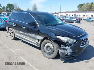 2013 Infiniti JX35 with VIN 5N1AL0MM4DC327185, listed as a IAAI auction lot 41886837 with 201,375 mi miles. Bid and sale history available at carsss.com. Image 1.