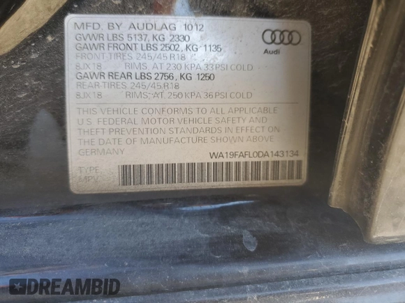 2013 Audi allroad A4 Premium z VIN WA19FAFL0DA143134, wystawiony jako Copart lot #45102164 z przebiegiem 122 118 mil mil oraz Czysty tytuł • Clean title. Historia ofert i sprzedaży dostępna na DreamBid. Obrazek 12.