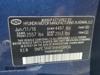 2017 Hyundai Sonata Sport with VIN 5NPE34AFXHH458456, listed as a Copart auction lot 48915075 with 62,512 mi miles and Salvage Title. Bid and sale history available at DreamBid. Image 12.