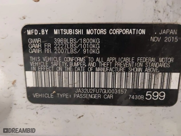 2016 Mitsubishi Lancer ES with VIN JA32U2FU7GU003157, listed as a IAAI auction lot 41279548 with 111,831 mi miles. Bid and sale history available at carsss.com. Image 9.