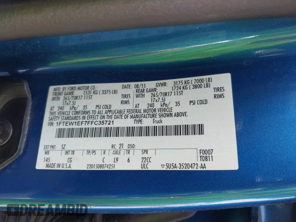 2015 Ford F-150 XLT с VIN 1FTEW1EF7FFC35721, выставлен на аукционе IAAI как лот 42468894 с пробегом 125 387 миль миль и . История ставок и продаж доступна на DreamBid. Изображение 9.