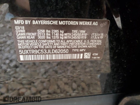 2018 BMW X3 xDrive30i with VIN 5UXTR9C53JLD62050, listed as a Copart auction lot 48326875 with 97,525 mi miles and Salvage Title. Bid and sale history available at carsss.com. Image 15.