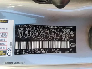 2016 Lexus RC 200t F Sport with VIN JTHHA5BC4G5000230, listed as a Copart auction lot 43856325 with 100,066 mi miles and Salvage title. Bid and sale history available at DreamBid. Image 12.