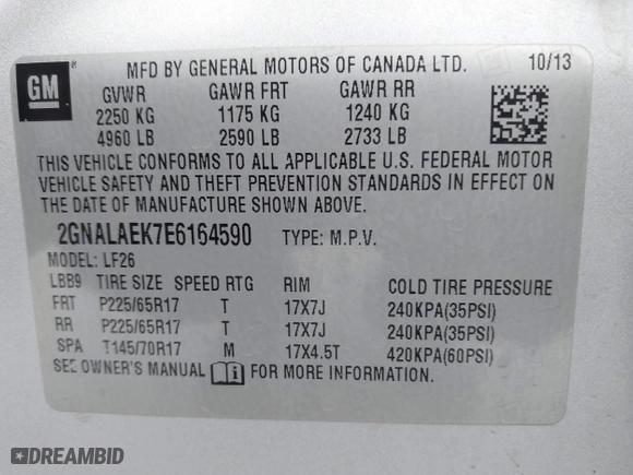 2014 Chevrolet Equinox LS with VIN 2GNALAEK7E6164590, listed as a IAAI auction lot 42042273 with 105,395 mi miles. Bid and sale history available at carsss.com. Image 9.
