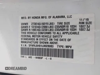 2020 Honda Odyssey Touring with VIN 5FNRL6H81LB028083, listed as a IAAI auction lot 42003810 with 71,536 mi miles and . Bid and sale history available at DreamBid. Image 9.