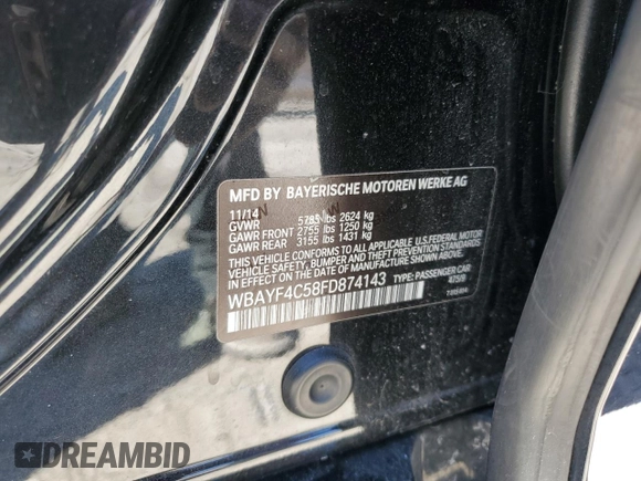 2015 BMW 7 Series 740Li xDrive with VIN WBAYF4C58FD874143, listed as a Copart auction lot 48456145 with 109,610 mi miles and Salvage Title. Bid and sale history available at carsss.com. Image 12.
