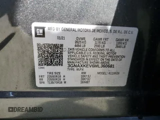 2021 Chevrolet Equinox LT z VIN 3GNAXKEV6ML360681, wystawiony jako Copart lot #56194385 z przebiegiem 63 042 mil mil oraz Szkoda całkowita • Salvage title. Historia ofert i sprzedaży dostępna na DreamBid. Obrazek 13.