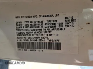 2019 Honda Odyssey Elite z VIN 5FNRL6H91KB109544, wystawiony jako Copart lot #53440185 z przebiegiem 92 457 mil mil oraz Szkoda całkowita • Salvage title. Historia ofert i sprzedaży dostępna na DreamBid. Obrazek 13.