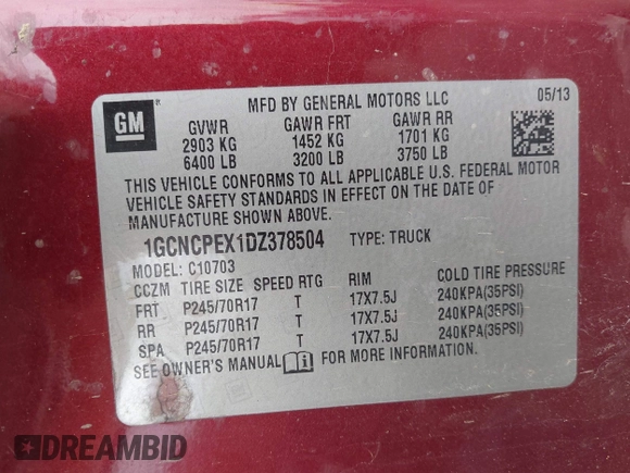 2013 Chevrolet Silverado 1500 Work Truck with VIN 1GCNCPEX1DZ378504, listed as a IAAI auction lot 42106597 with 216,621 mi miles and . Bid and sale history available at DreamBid. Image 9.